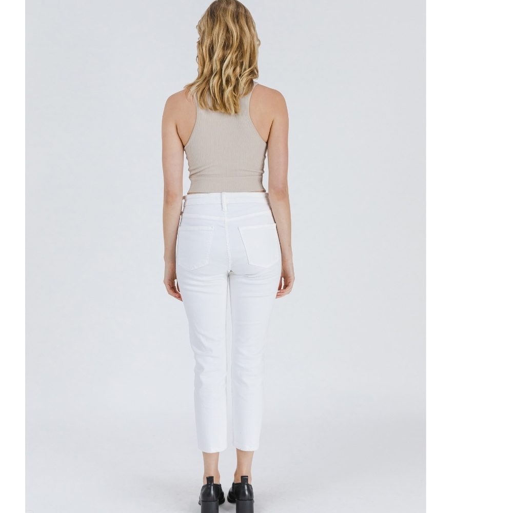 Mod Ref, Beige Ribbed V-Neck Crop Top - Picture 2 of 2